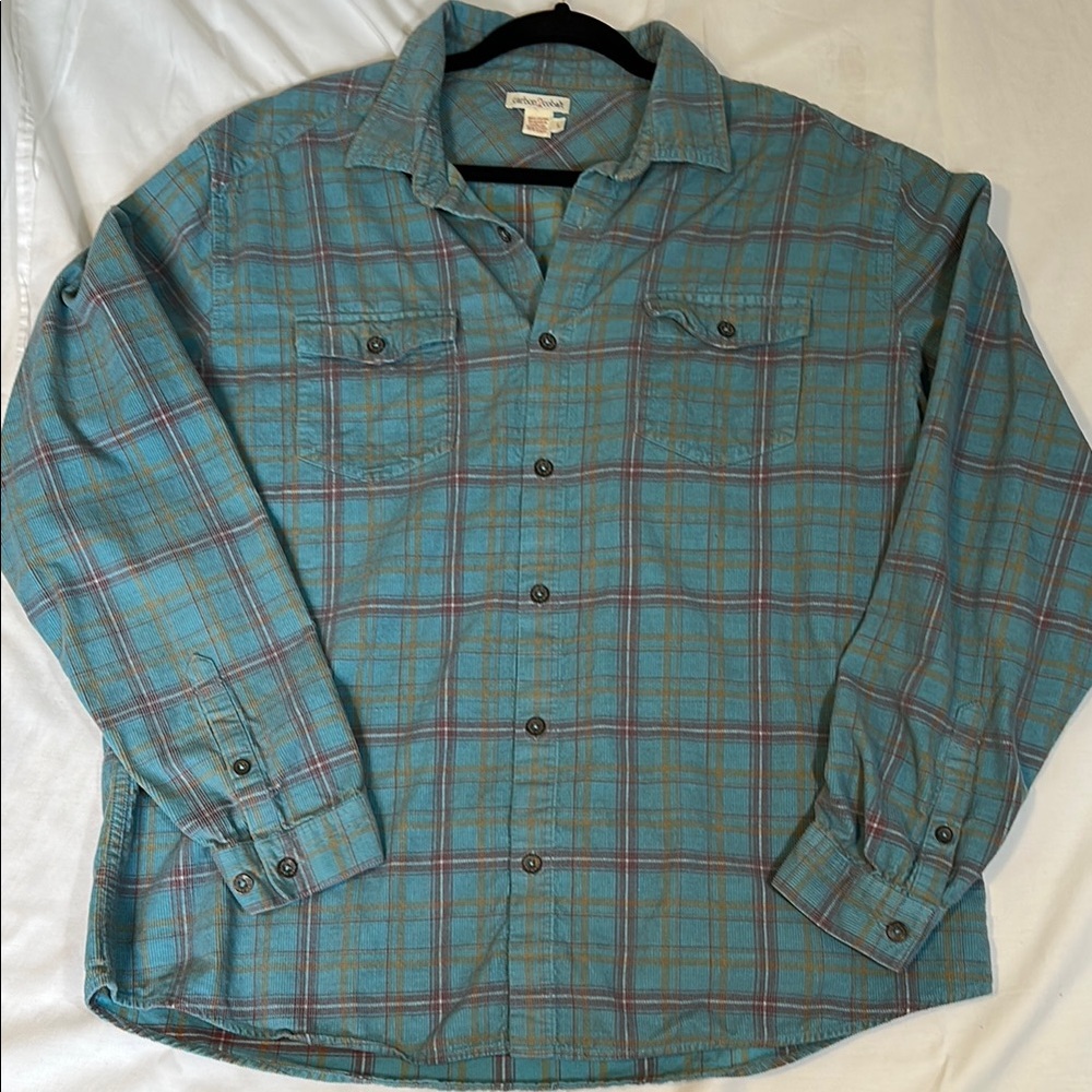 Carbon 2 Cobalt Corduroy Men's Teal Plaid Long Sleeve Shirt Jacket Large